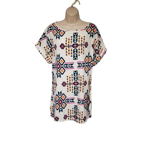 Audition Fashions Round Neck Short Sleeve Multi-Color Casual Shirt Dress Size L - Picture 5 of 10